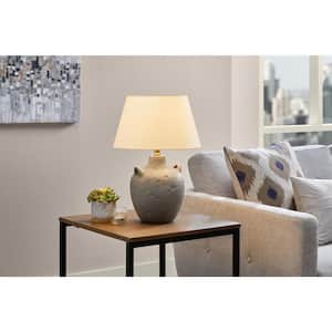 Ripken 19.25 in. Natural Textural Artisan 1-Light Ceramic Table Lamp with White Fabric Bell Shade