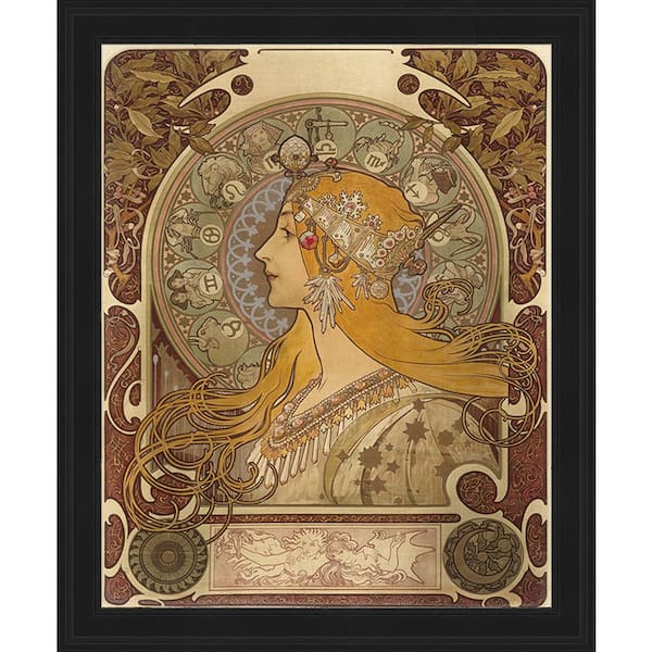 LA PASTICHE Zodiac by Alphonse Mucha Gallery Black Framed Abstract Oil Painting Art Print 18.5 in. x 23.5 in.