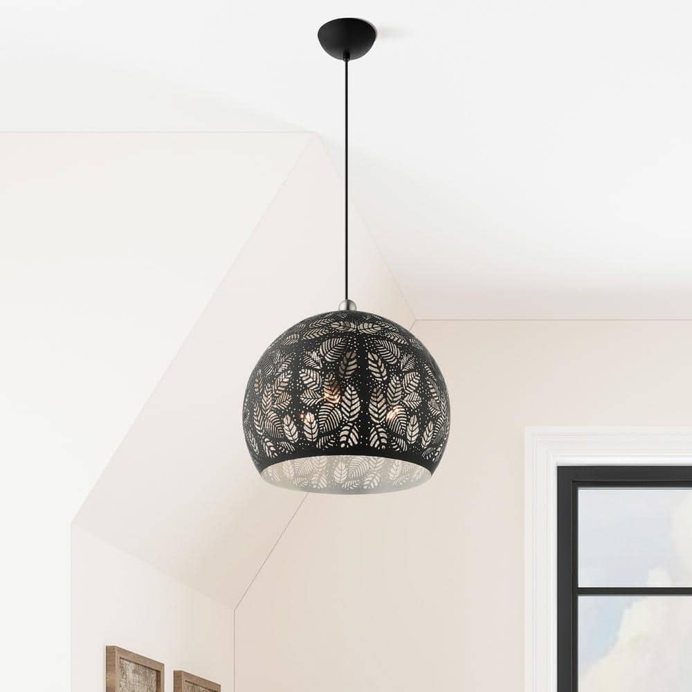 Chantily Bohemian Black and Nickel Globe Pendant with Crystal Accents