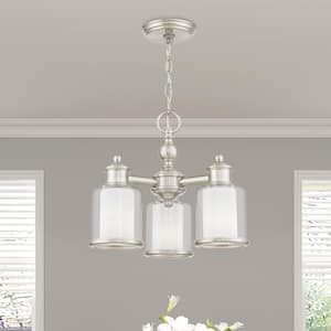 Bellington 16 in. 3-Light Brushed Nickel Convertible Chandelier/Semi Mount with Clear and Satin Opal Glass