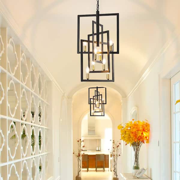 16.54 in. 8-Light Black and Gold Chandelier with Rotation Frame for Foyer, Entryway, Dining Room