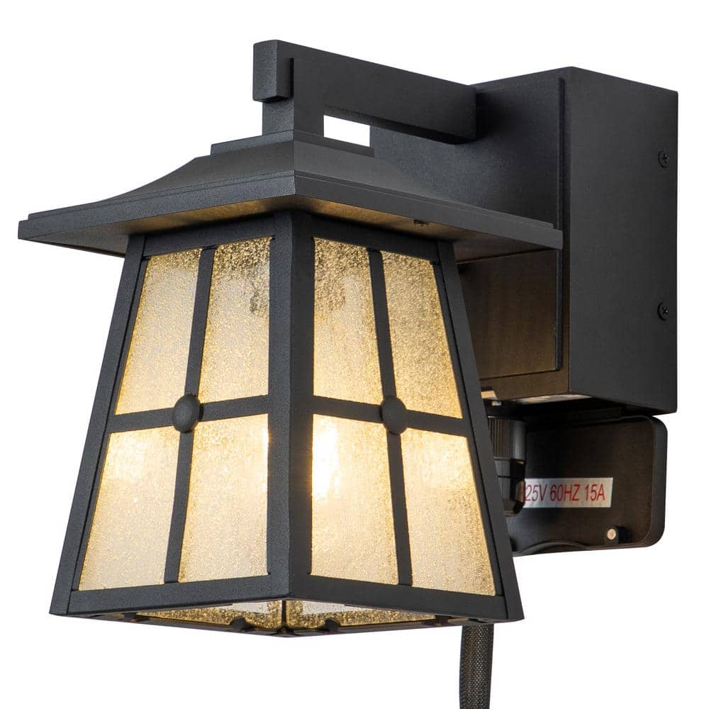 1-Light Matte Black Aluminum Hardwired Outdoor Wall Lantern Sconce with Seeded Glass and Built-In GFCI Outlets price history on PriceWatchPro