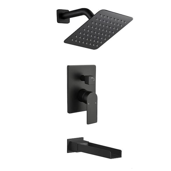 Single Handle 1-Spray Tub and Shower Faucet 2.5 GPM 10 in Shower Head in Matte Black Valve Included