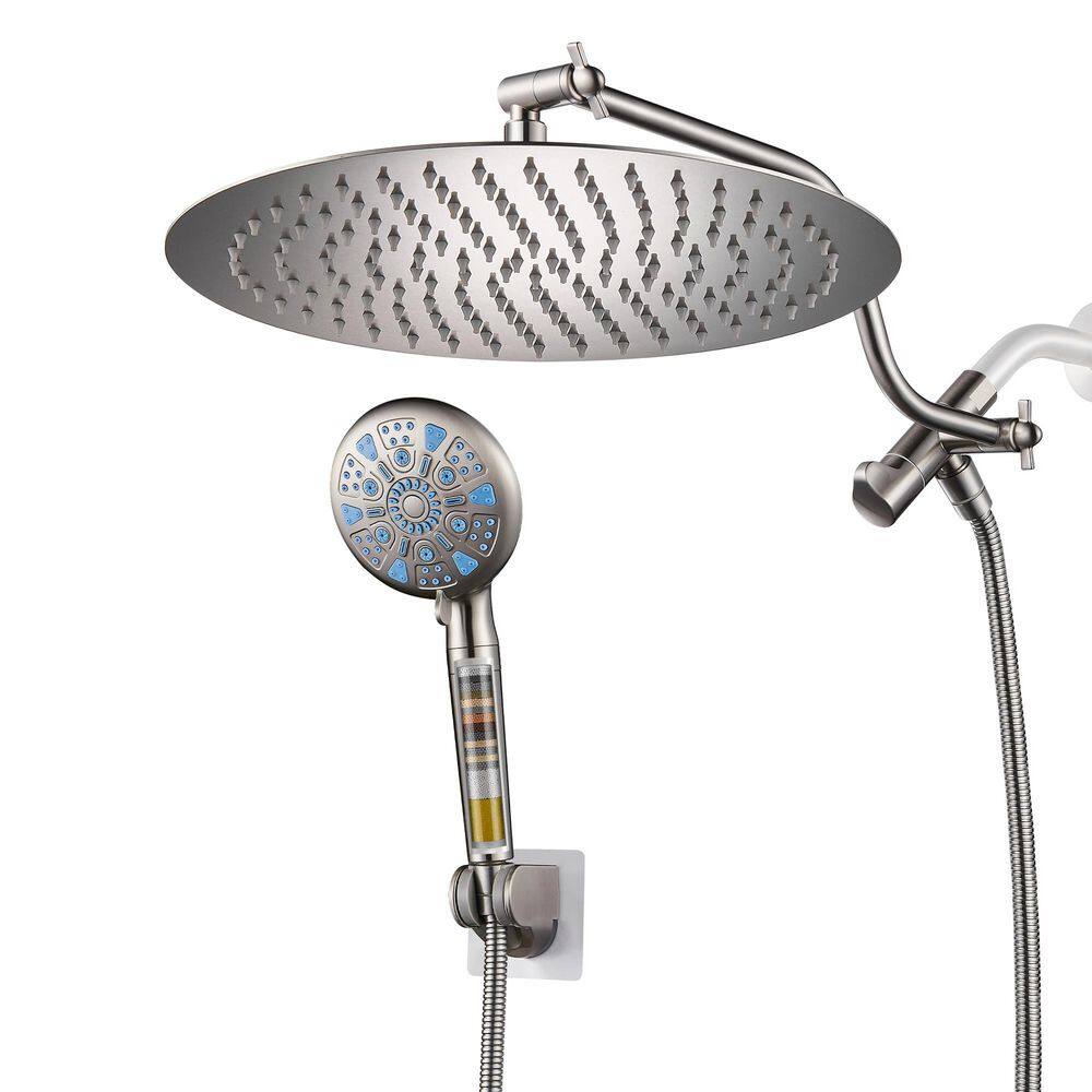 Filtration Round 9-Spray Wall Mounted 12 in. Dual Shower Head and Handheld Shower Head 2.5 GPM in Brushed Nickel price history on PriceWatchPro