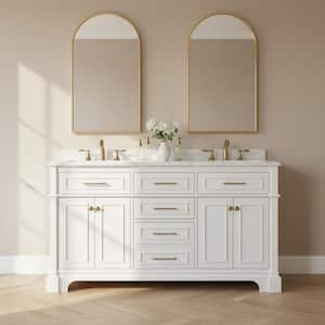 Melpark 60 in. Double Sink White Bath Vanity with White Engineered Marble Top (Assembled)