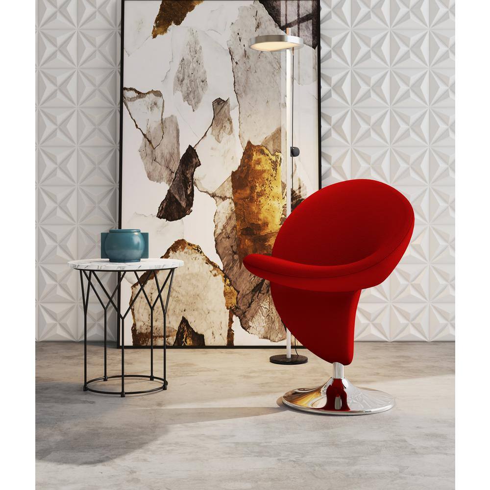Curl Red Polished Chrome Wool Blend 24" Swivel Accent Chair