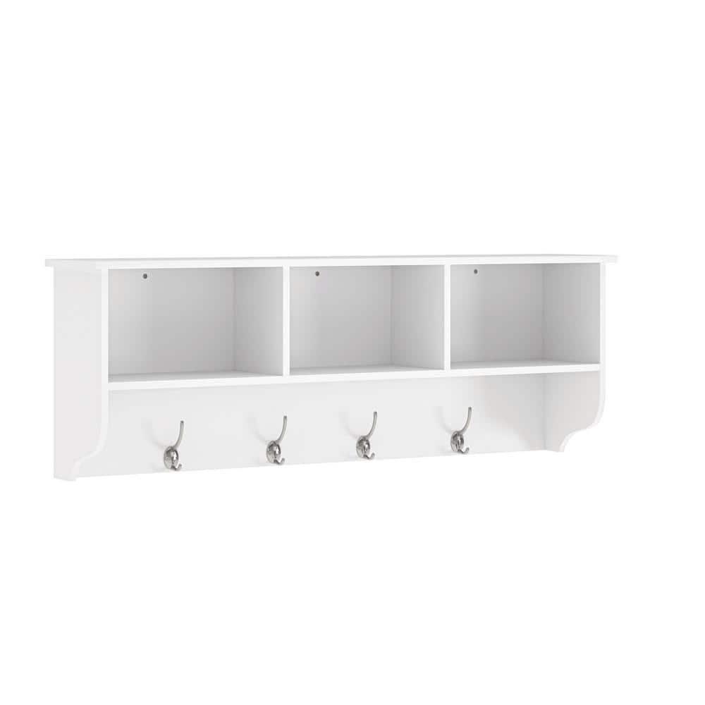 White 38.58 in. MDF Decorative Rectangle Stand Entryway Wall Mounted Coat R