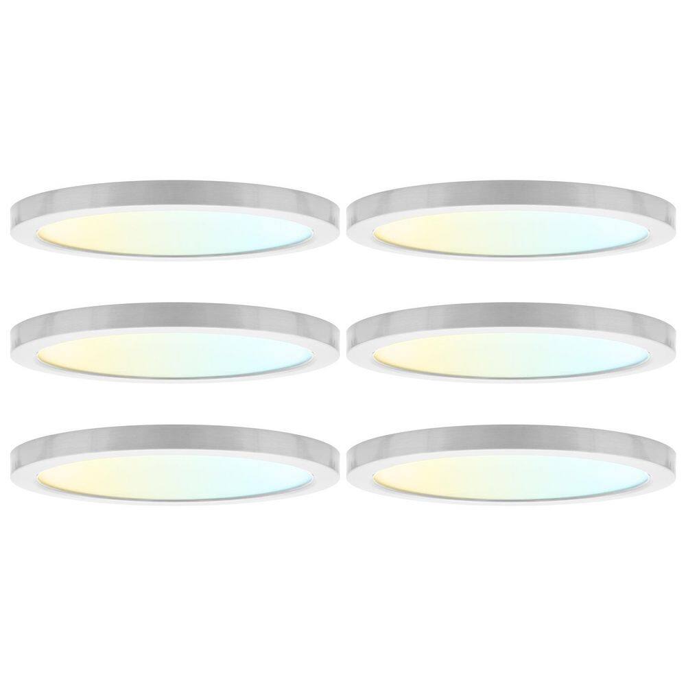 Brushed Nickel Outdoor Integrated LED 9 In. Flush Mount Ceiling Light, 5CCT, 1500LM, 110° Beam, 18W, Dimmable 6 Pack price history on PriceWatchPro