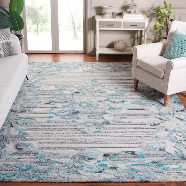 Marquee 8 ft. x 10 ft. Gray/Teal Striped High-Low Area Rug