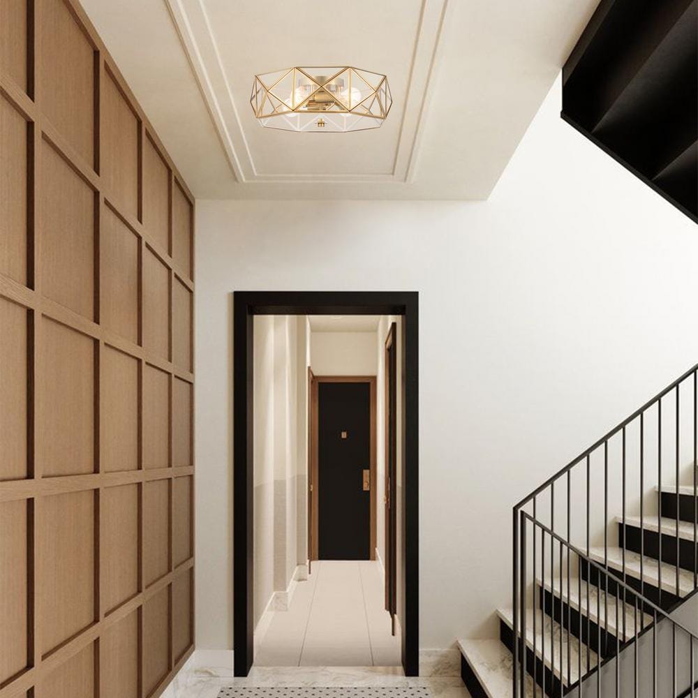 Brass Dust Geometric LED Vanity Flush Mount Light 16.93"