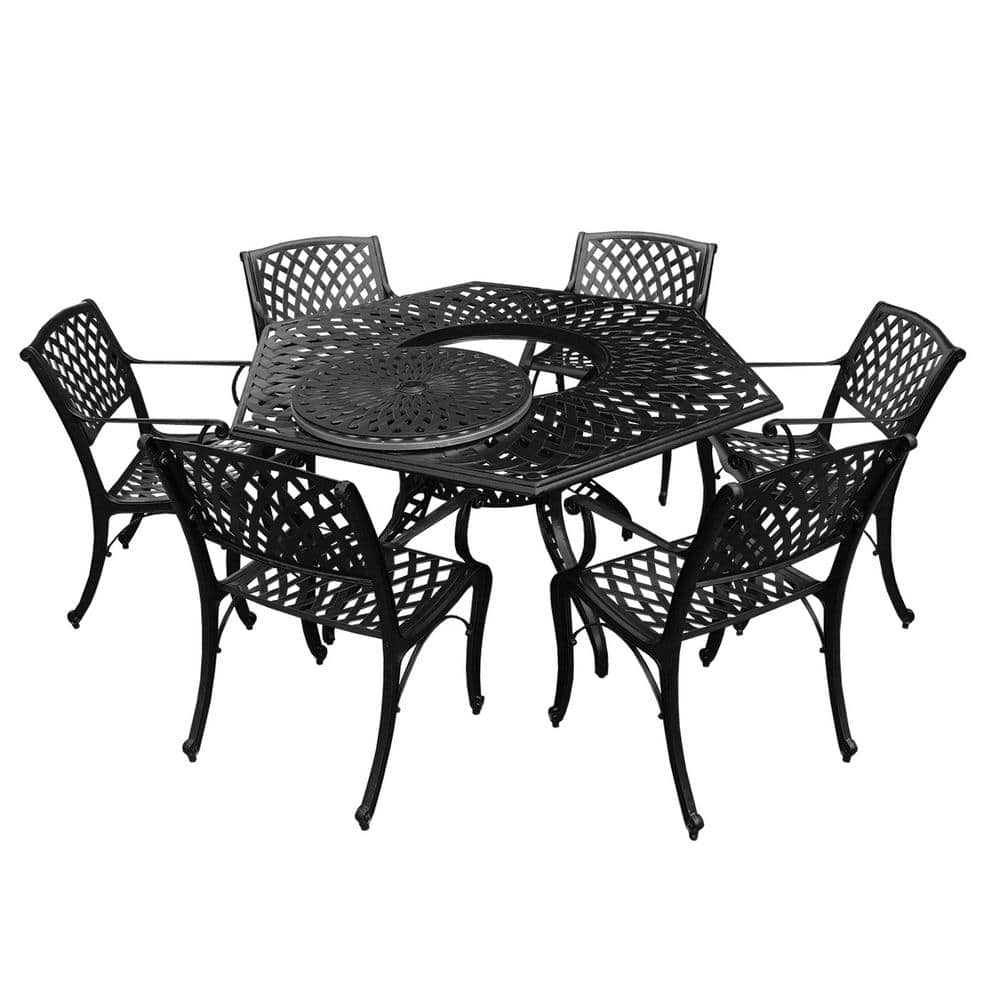 Oakland Living Black 7Piece Hexagon Aluminum Mesh Outdoor Dining Set with 6Chairs 18221016(6