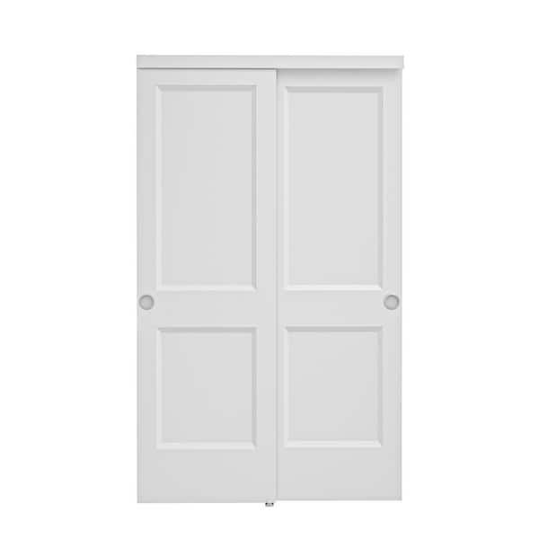 48 in. x 80 in. 2 Panel White Primed MDF Composite Sliding Door with Hardware
