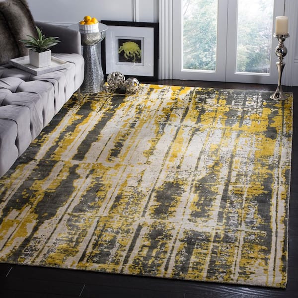 Mirage 8 ft. x 10 ft. Gray/Yellow Distressed Striped Area Rug
