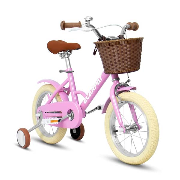 Huluwat Pink 14 in. Girls Bike with Training Wheels, Front V-Brake, Rear Holding Brake, for 2 to 4-Years