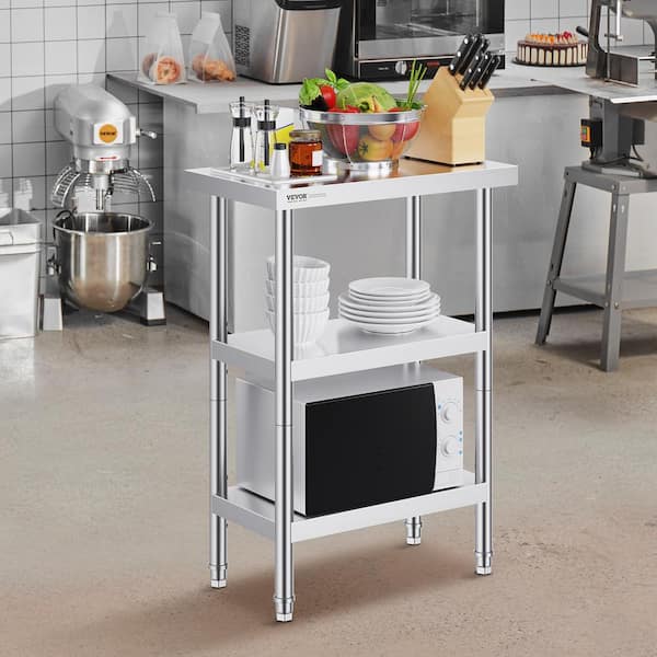 14 in. x 24 in. x 34 in. Silver Stainless Steel Commercial Kitchen Prep Table with 2 Adjustable Undershelf for BBQ