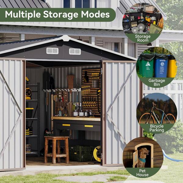 Sizzim 10 ft. W x 10 ft. D Storage Metal Shed Double Door, 4-Air