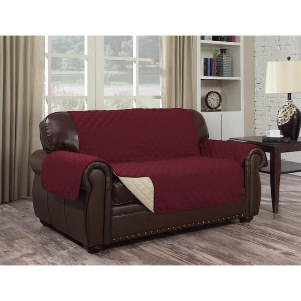 J V TEXTILES Red Microfiber Water Resistant Reversible Loveseat Slipcover LOVESEAT RED