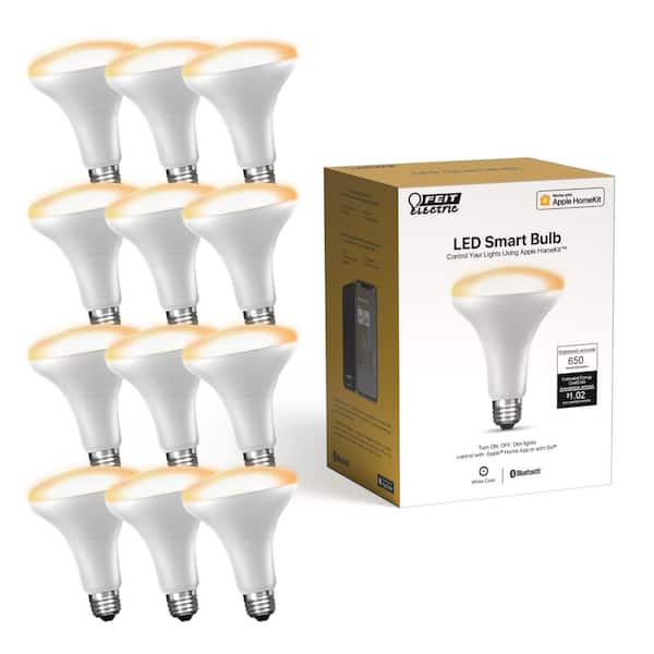 65-Watt Equivalent BR30 Apple HomeKit Smart Wi-Fi Wireless Dimmable E26 Medium LED Light Bulb Soft White 2700K (12-Pack)