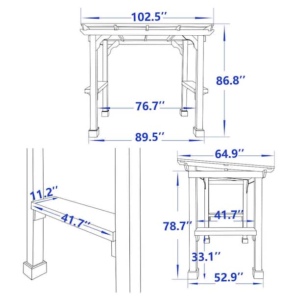 8 ft. W x 5 ft. D Wooden Grill Gazebo Outdoor with Steel Roof