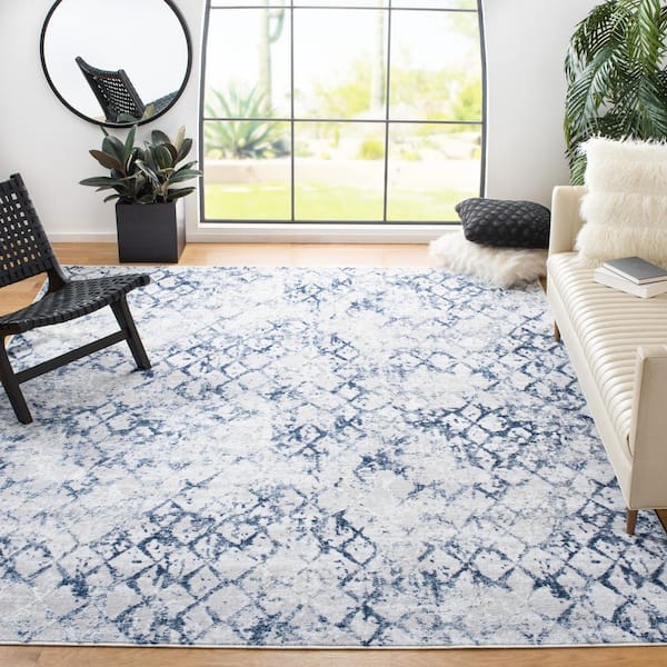 Amelia Gray/Navy 11 ft. x 15 ft. Abstract Diamond Area Rug