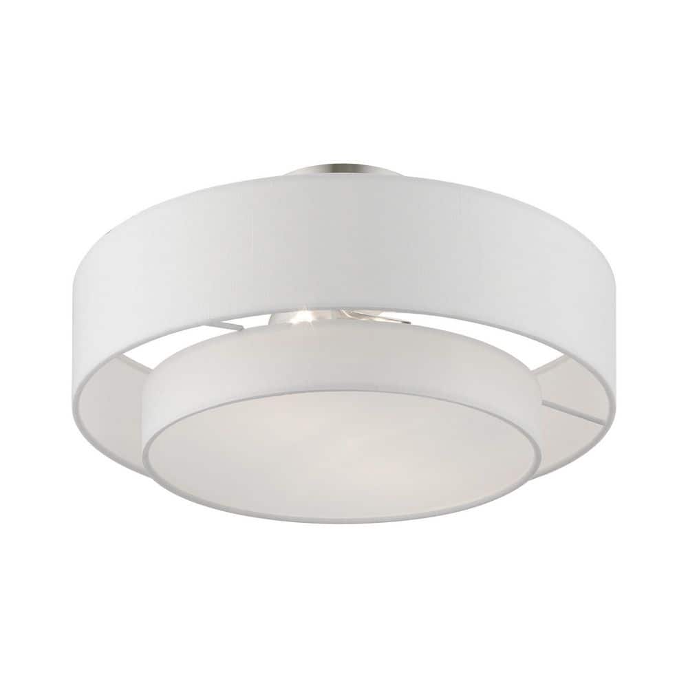 Brushed Nickel 2-Light Semi-Flush Mount with Glass Drum Shade