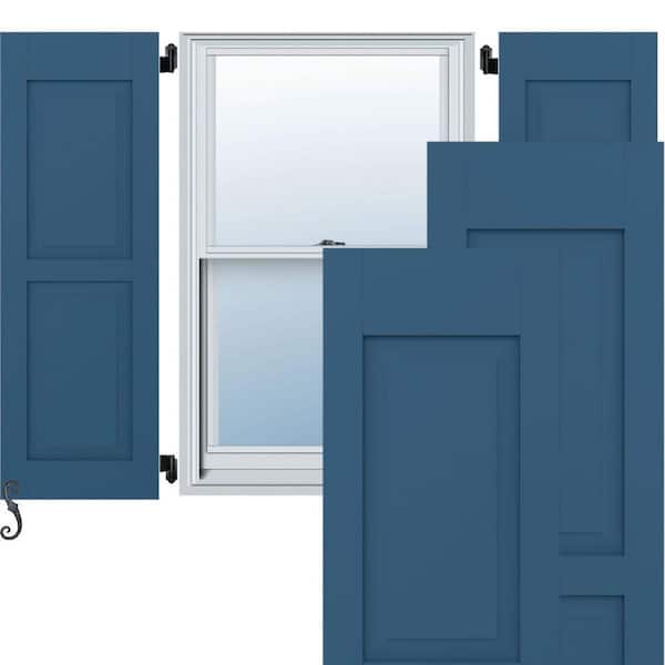 Ekena Millwork 12-in W x 54-in H Americraft Two Equal Raised Panel Exterior Real Wood Shutters (Per Pair), Sojourn Blue