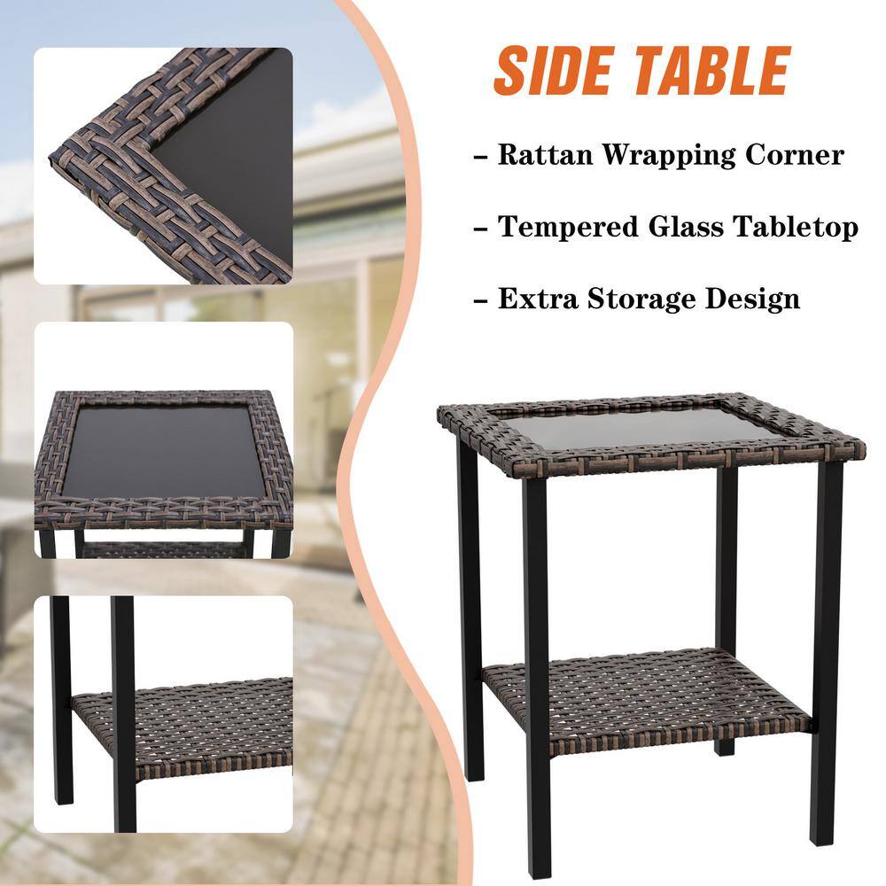 Blue Cushioned 3-Piece Black Steel Wicker Patio Set