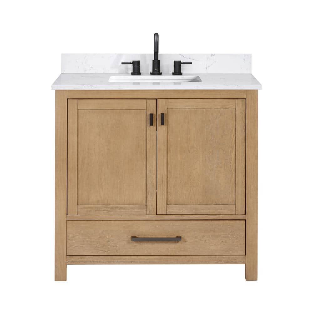 Modero 37" Brushed Oak Vanity with Cala White Stone Top