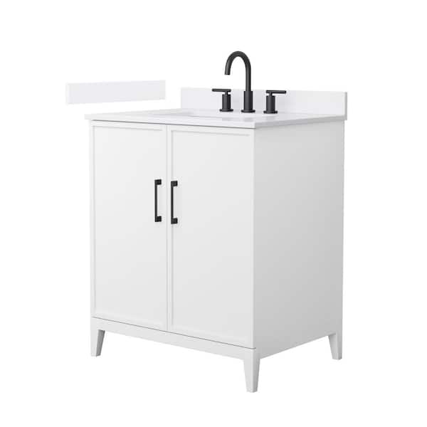 Wyndham Collection Elan 30 in. W x 22 in. D x 35 in. H Single Bath Vanity in White with White Quartz Top