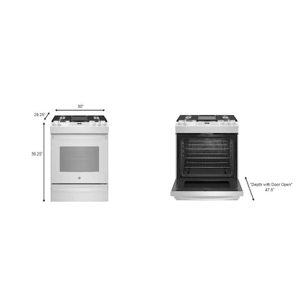 GE 30 in. 5.6 cu. ft. Smart Air Fry Convection Oven Slide-In Gas Range with  5 Sealed Burners & Griddle - White