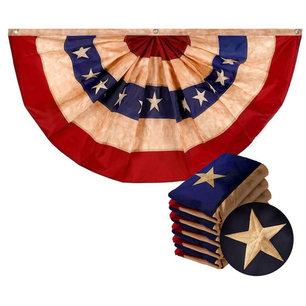 2 ft. x 4 ft. Embroidered Polyester USA Tea Stained Fan Flag with Canvas Header Brass Grommets (5-Pack)