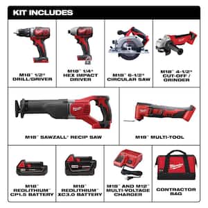 M18 18V Lithium-Ion Cordless Combo Kit (6-Tool) with Two Batteries, Charger and Tool Bag
