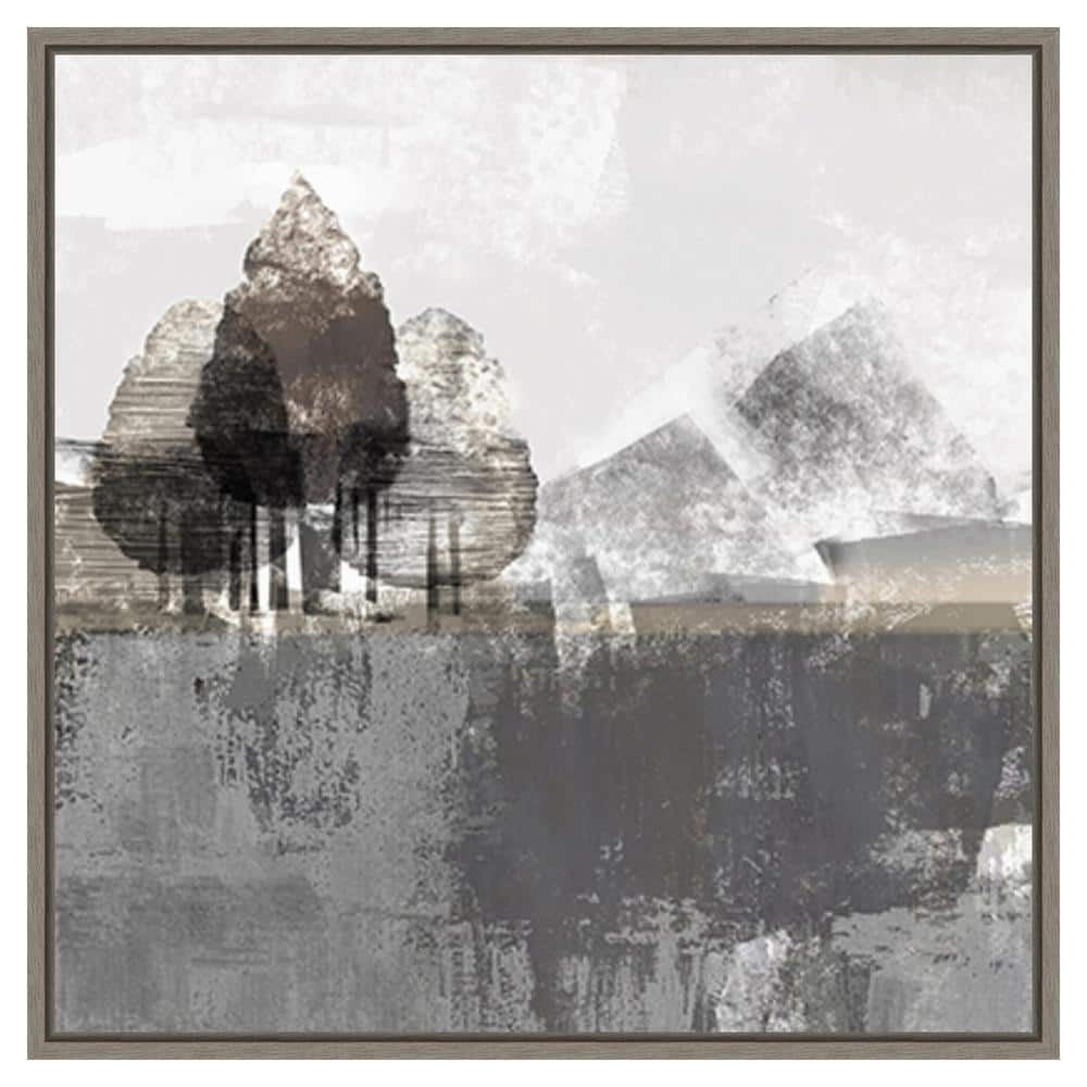 Textured Abstract Landscape Gray Canvas Wall Art with Silver Frame