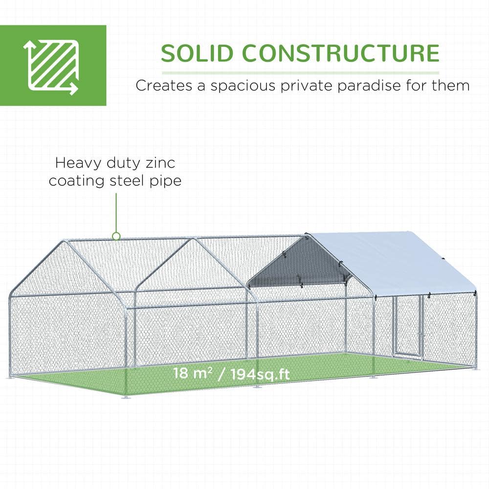 Large Galvanized Metal Chicken Coop with Weatherproof Cover