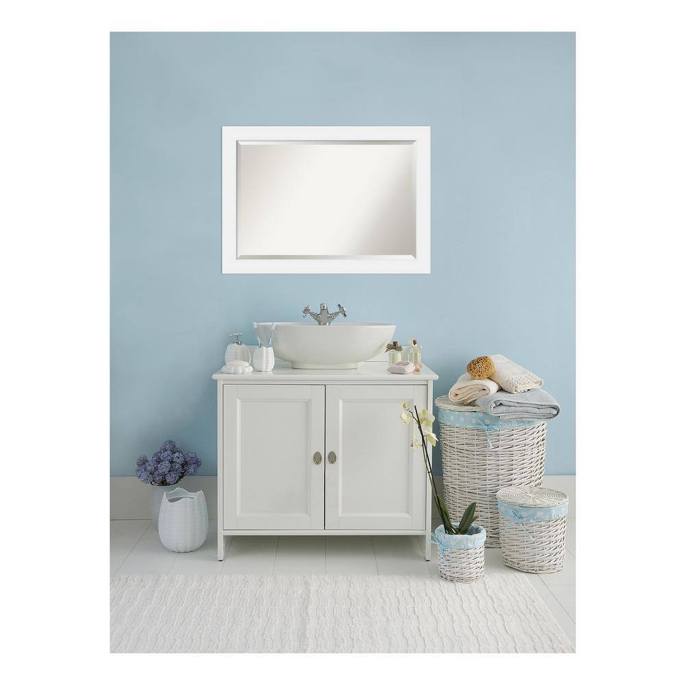Corvino White Beveled Rectangle Wood Bathroom Wall Mirror