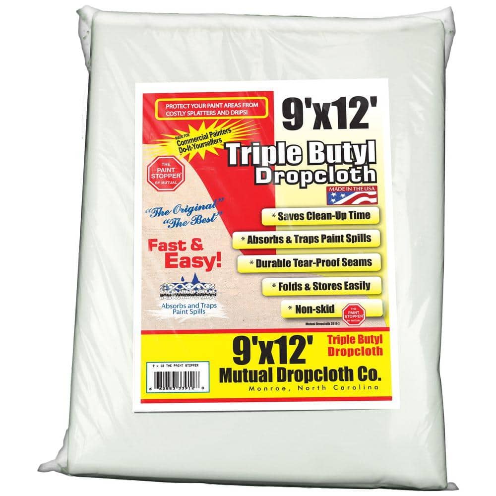 9 ft. x 12 ft. Triple Coated Butyl Drop Cloth White the Original Paint Stop