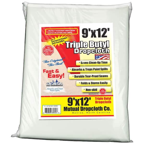 Unbranded 9 ft. x 12 ft. Triple Coated Butyl Drop Cloth White the Original Paint Stopper