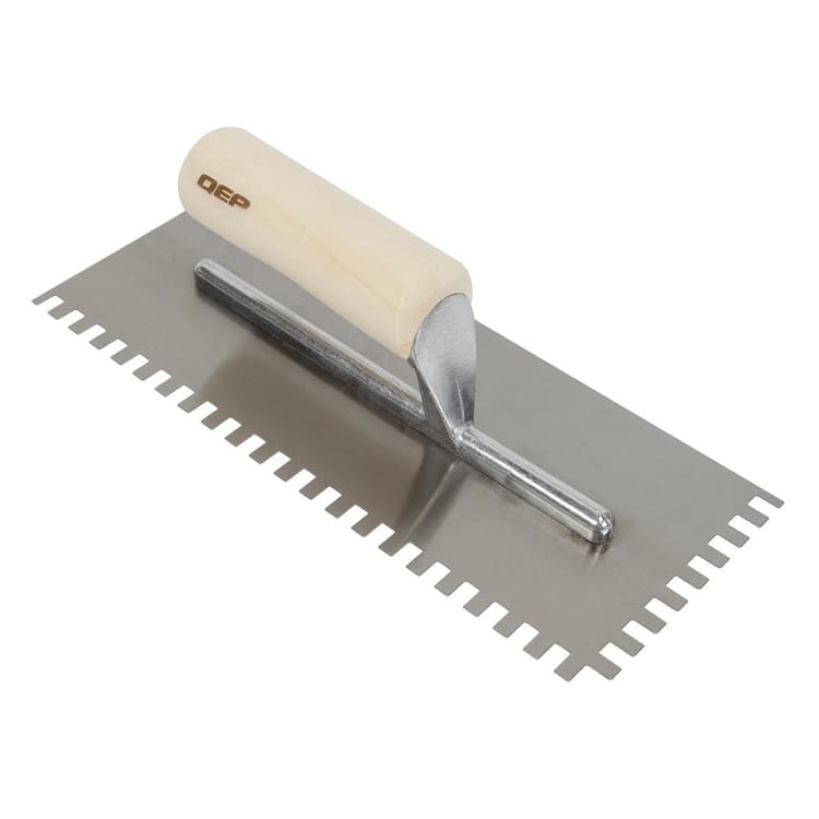 QEP 1/4 in. x 3/8 in. x 1/4 in. Traditional Carbon Steel SquareNotch Flooring Trowel with Wood Handle