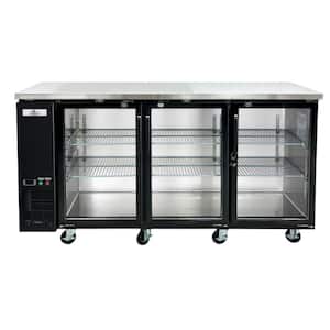 72 in. W 19.6 cu. Ft. Commercial Glass Door Under Back Bar Cooler Refrigerator in Black with Stainless Steel