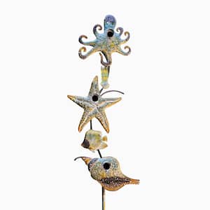 95.5 in. Tall Coastal Style Birdhouse Stake - Octopus and Starfish