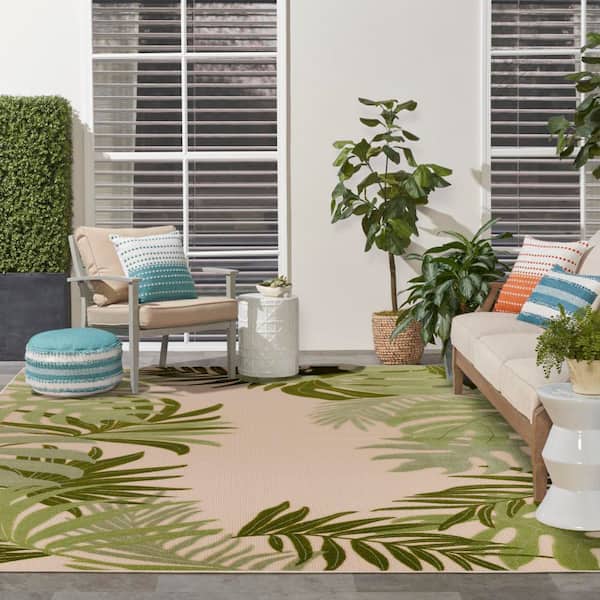 Aloha Ivory Green 8 ft. x 11 ft. Botanical Contemporary Area Rug