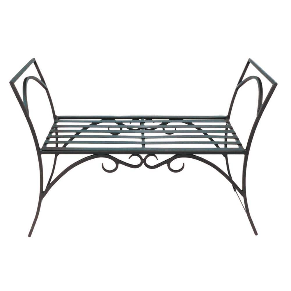 ACHLA DESIGNS 26.5 in. Tall Black Powdercoat Wrought Iron Curved Arbor Bench Whether placed in the garden, on the porch or patio, bench seating can be an accent piece, focal point or resting spot for quiet contemplation. The crisp, graceful curves of the Arbor Bench are made with simple design elements, creating a compact and sturdy seat for your porch, patio or beneath an arbor. Made of sturdy wrought iron with traditional techniques and 1-piece construction with no assembly required. Finished with a Black powder coating for weather resistance, the Arbor Bench is available with or without a backrest.