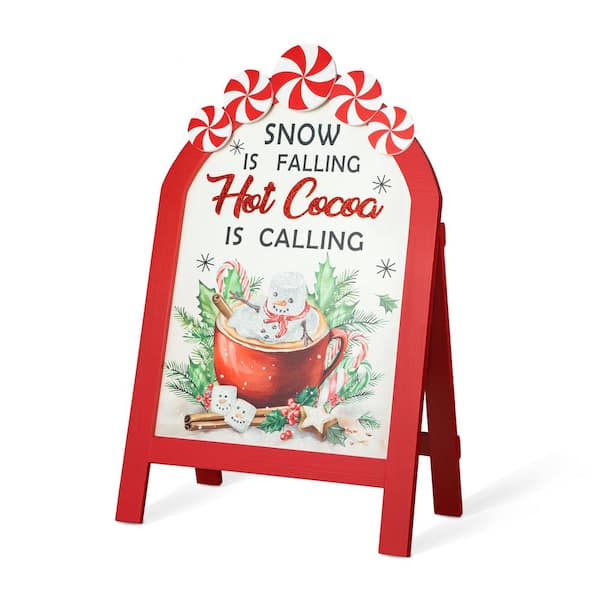 Glitzhome 24.25 in. H Christmas Wooden Peppermint Easel Porch Decor ...