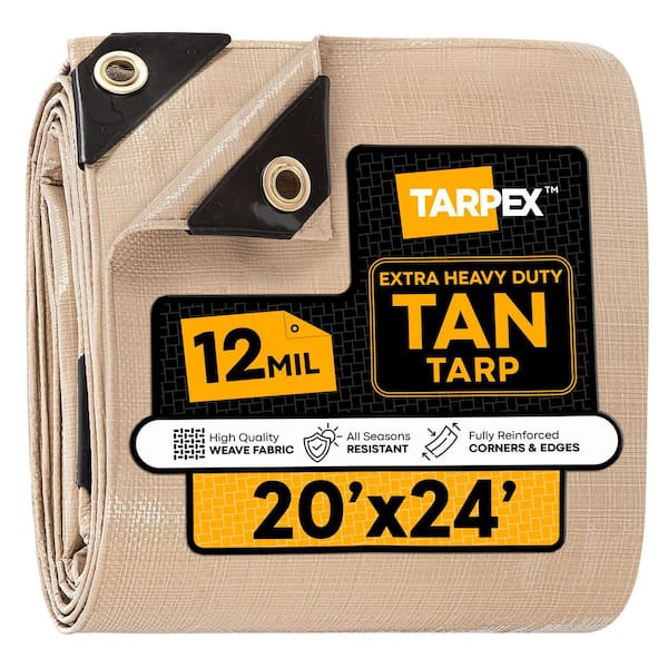 12 Mil Extra Heavy-Duty Polyethylene Tarp 20 ft. x 24 ft. Multi-Purpose Tan Protective Cover