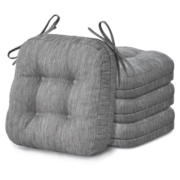 Angel Sar 16 in. x 16 in. x 3.5 in. Square Outdoor Non-Slip Memory Foam Seat Cushions with Ties for Dining Chairs, Gray (4-Pack)