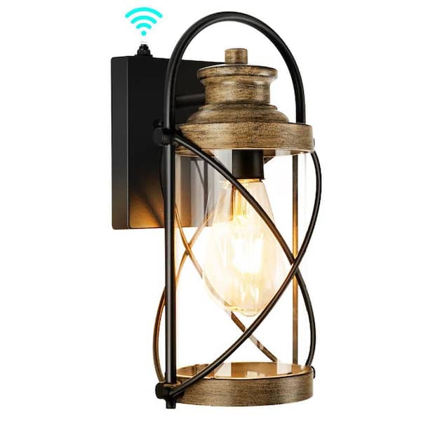 Dusk to Dawn 1‑Light Matte Black Outdoor Wall Lantern with Glass Shade and Photocell Sensor for Patio Garden