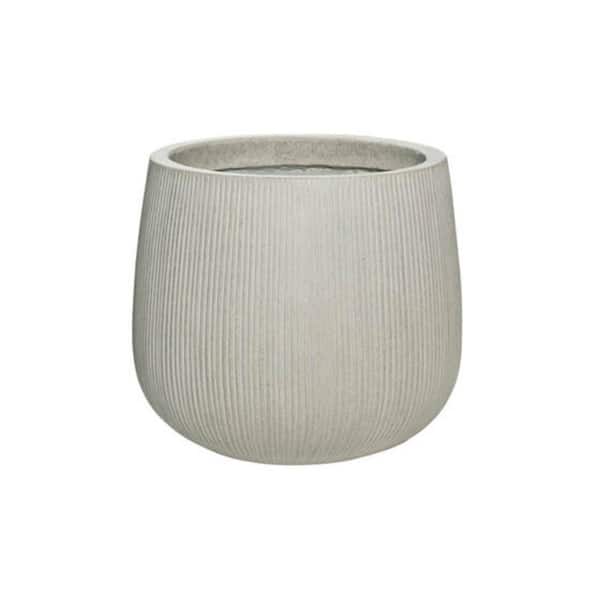 PotteryPots 15.94 in. W x 14.17 in. H Medium Round Light Grey Ficonstone Indoor Outdoor Vertically Ridged Pax Planter