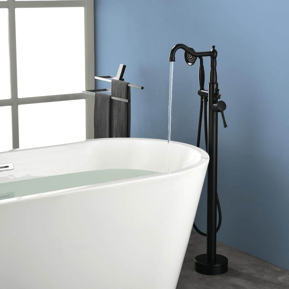 Black Stainless Steel Freestanding Bathtub Faucet with Hand Shower