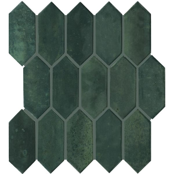 Cremini Shore Sea Green 2-3/4 in. x 3 in. Glossy Ceramic Picket Mosaic Tile Sample