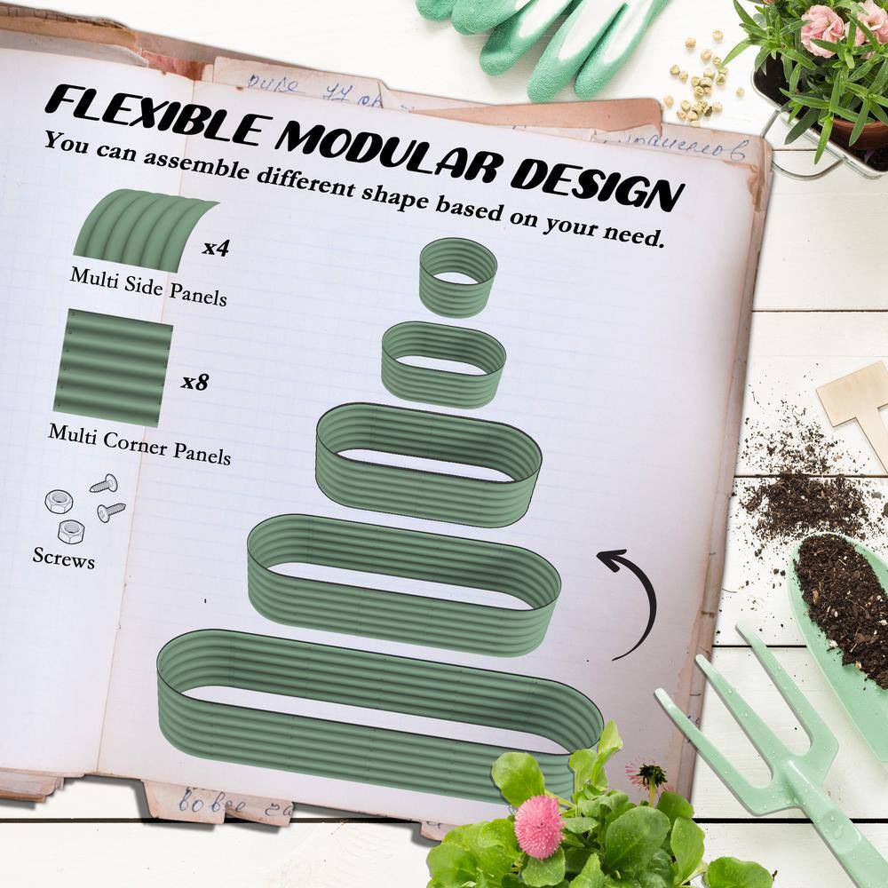 Green Galvanized Steel Oval Raised Garden Bed Kit